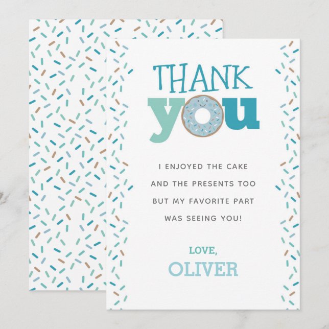 Cartão de agradecimento de 1º aniversário Donut (Frente/Verso)