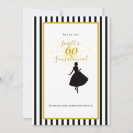 Cartão de Agradecimento de 60 Anos Preto e Dourado
