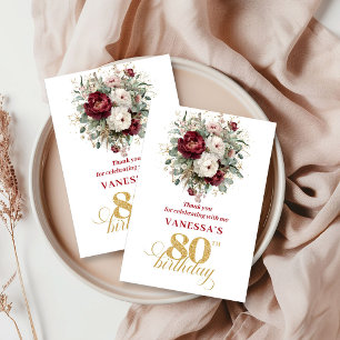 Cartão de Agradecimento de 80º Aniversário Vermelh