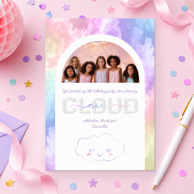 Cartão de Agradecimento de 9º Aniversário Cloud Ni (Photo Thank You Card)