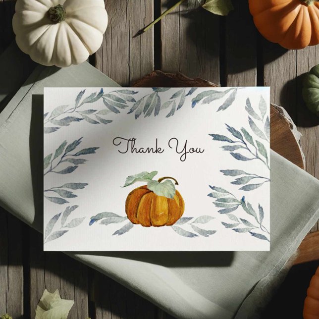 Cartão de Agradecimento de Abóbora (Pumpkin thank you notecards feature a cute watercolor orange pumpkin.)