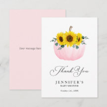 Cartão de agradecimento de abóbora rosa e girassol