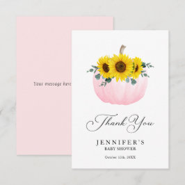 Cartão de agradecimento de abóbora rosa e girassol