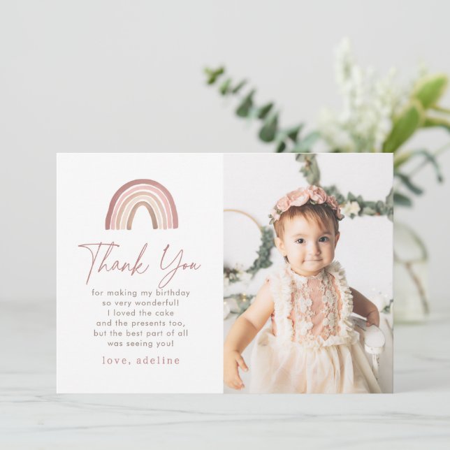 Cartão de agradecimento de aniversário Boho Rainbo (Em pé/Frente)