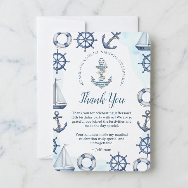 Cartão de agradecimento de aniversário com âncora  (The perfect finish for your nautical party.)
