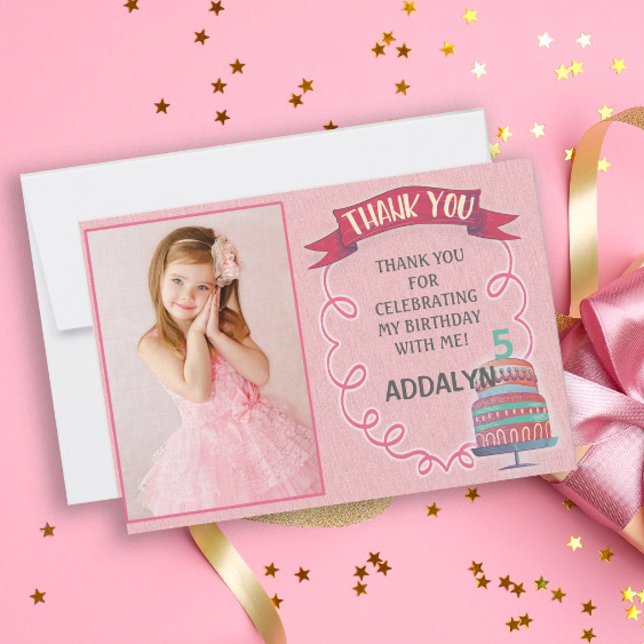 Cartão de agradecimento de aniversário cor-de-rosa (Criador carregado)