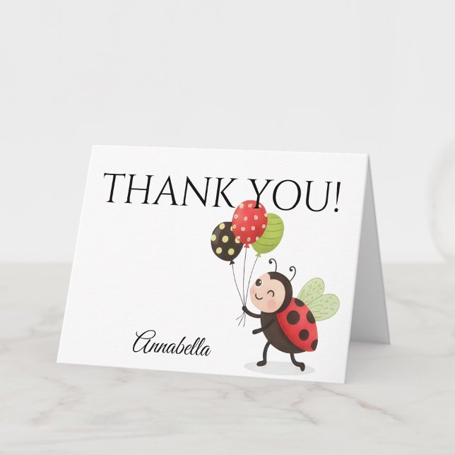 Cartão de Agradecimento de Aniversário da Joaninha (Ladybug personalized thank you card)