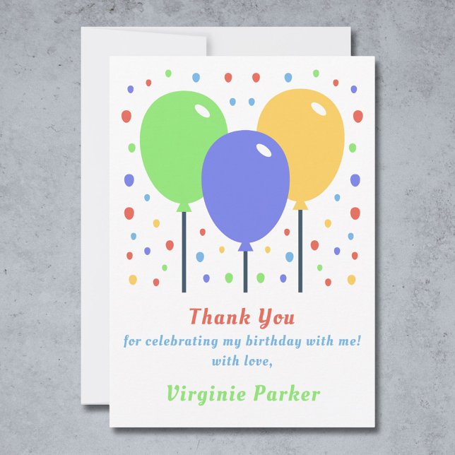 Cartão de Agradecimento de Aniversário de Balões C (Colored Balloons Birthday Thank You Card)