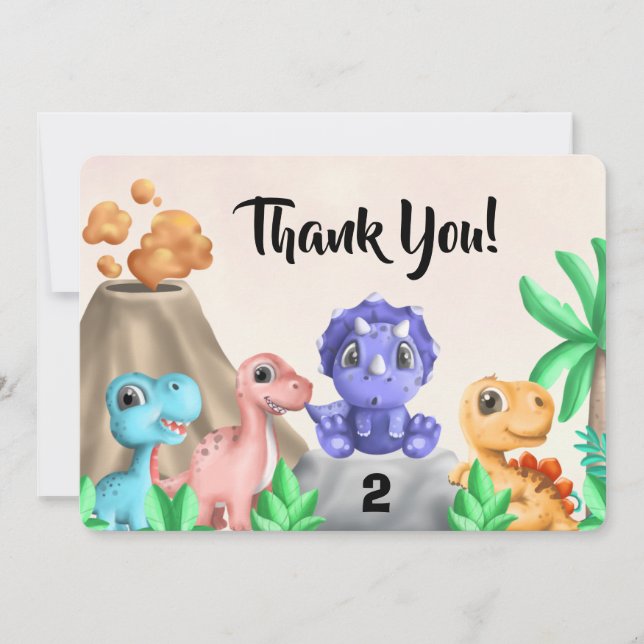 Cartão de Agradecimento de Aniversário de Dinossau (Frente)