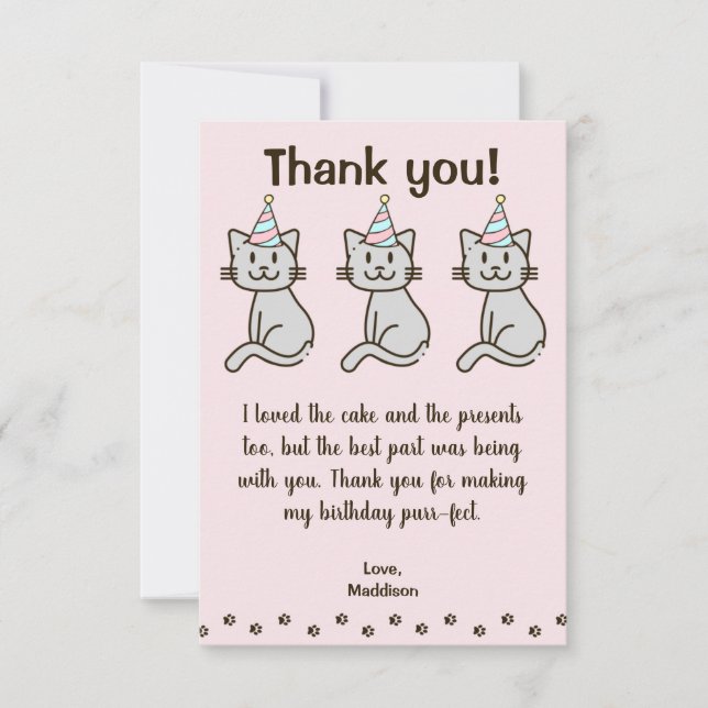 Cartão de Agradecimento de Aniversário de Gatinho  (Frente)