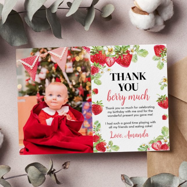 Cartão de Agradecimento de Aniversário de Morango (Criador carregado)