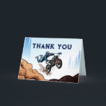 Cartão de agradecimento de aniversário de moto de<br><div class="desc">Celebre o dia especial do seu filho com uma festa de aniversário emocionante com tema de motoqueiro! Nossos cartões de convite personalizados apresentam uma moto de acrobacias, perfeitos para a celebração do seu pequeno acrobata. Convide todos os amigos deles e deixe a festa começar! Com uma festa temática, seu filho...</div>