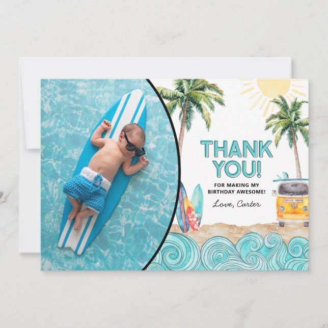 Cartão de agradecimento de aniversário de surf (Frente)