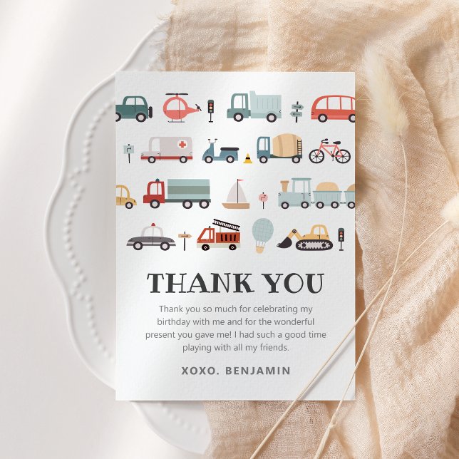 Cartão de agradecimento de aniversário de transpor (Modern Transportation birthday thank you card)