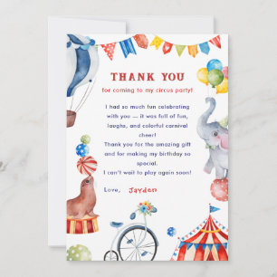 Cartão de Agradecimento de Aniversário do Circo de