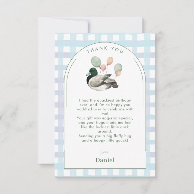 Cartão de Agradecimento de Aniversário do Pato Luc (Frente)