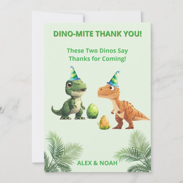 Cartão de Agradecimento de Aniversário dos Dinossa (Frente)
