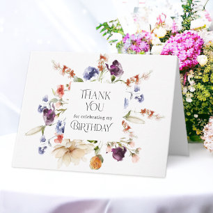 Cartão de agradecimento de aniversário floral eleg