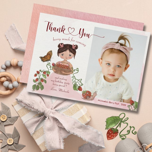 Cartão de Agradecimento de Aniversário Infantil Be (Berry Sweet Kids Birthday Photo Thank You Card)