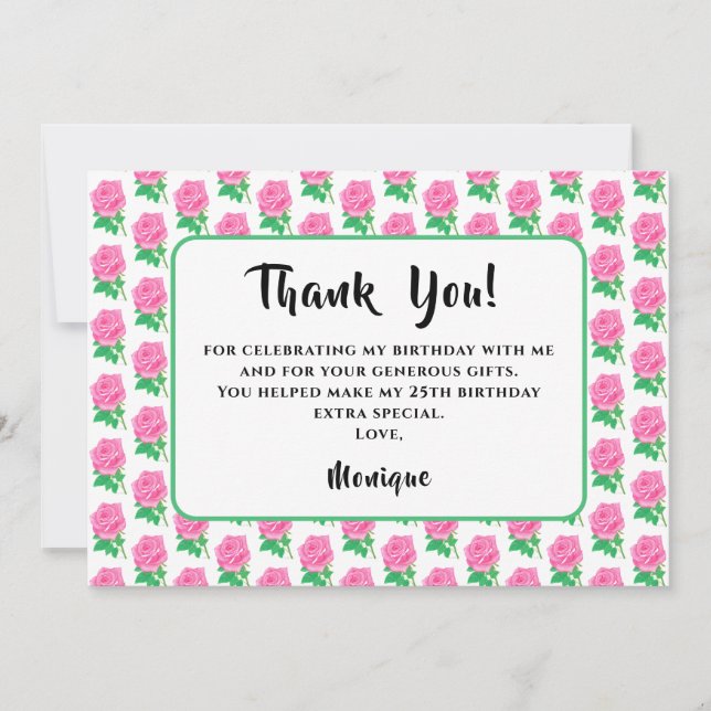 Cartão de Agradecimento de Aniversário Rosa Pink (Frente)
