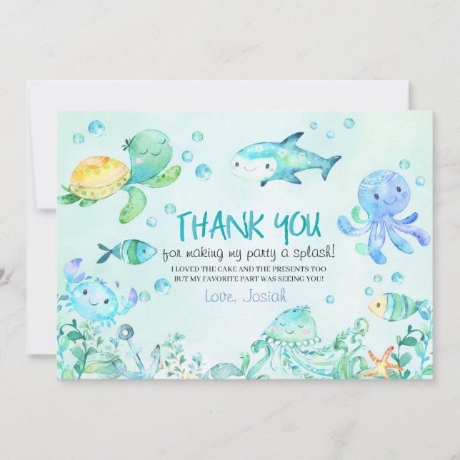 Cartão de Agradecimento de Aniversário Splash Unde (Frente)