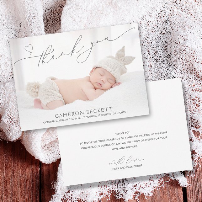 Cartão de agradecimento de anúncio de nascimento c (Baby photo birth announcement flat thank you cards with your message on the back.)