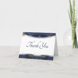 Cartão de agradecimento de aquarela azul e dourado