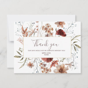 Cartão de agradecimento de aquarela de flores silv