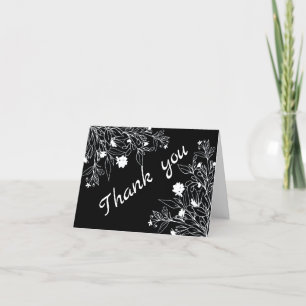 Cartão de agradecimento de arte floral em preto e