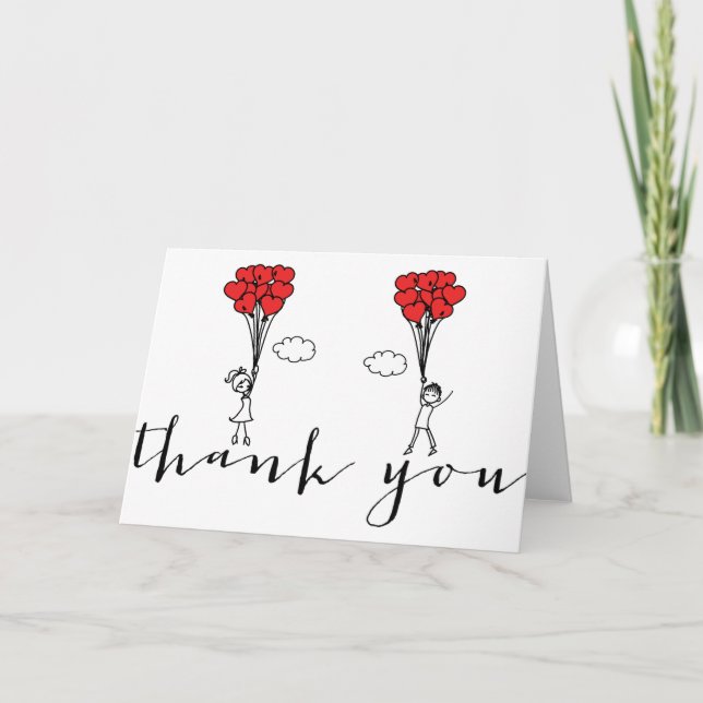 Cartão de agradecimento de balões em forma de cora (Frente)