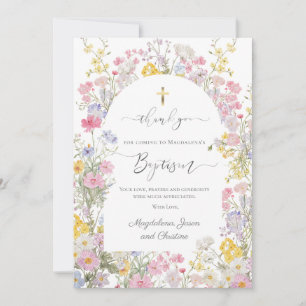 Cartão de agradecimento de batismo aquarela flores