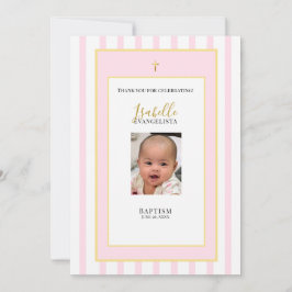 Cartão de Agradecimento de Batismo em Rosa Elegant