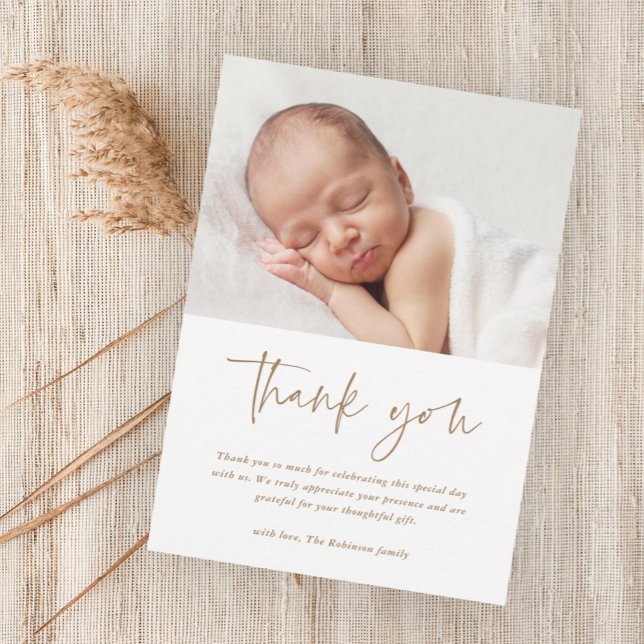 Cartão de Agradecimento de Batismo Religioso com L (Modern script baby photo baptism thank you magnetic card.)
