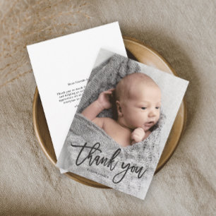 Cartão de agradecimento de bebê com foto manuscrit