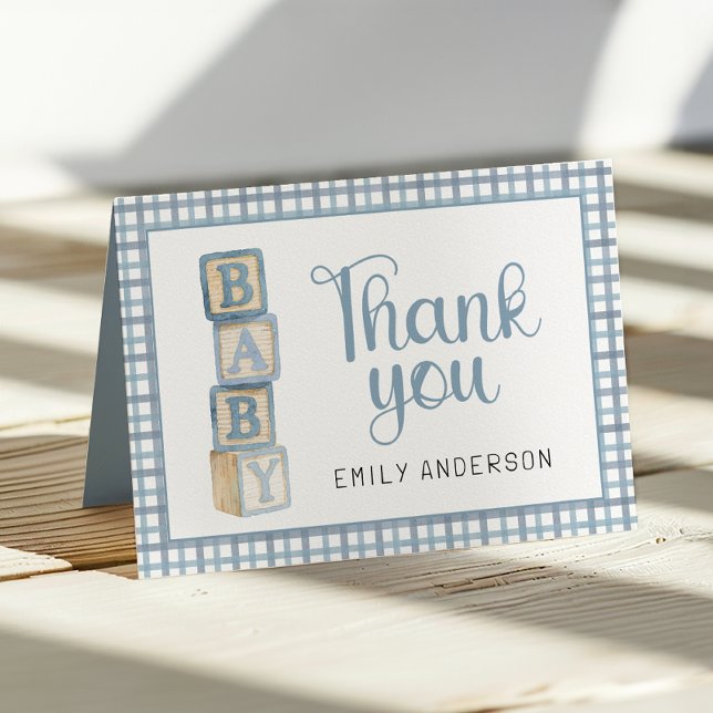 Cartão de Agradecimento de Bebê em Xadrez Azul Emp (Thank You Card)