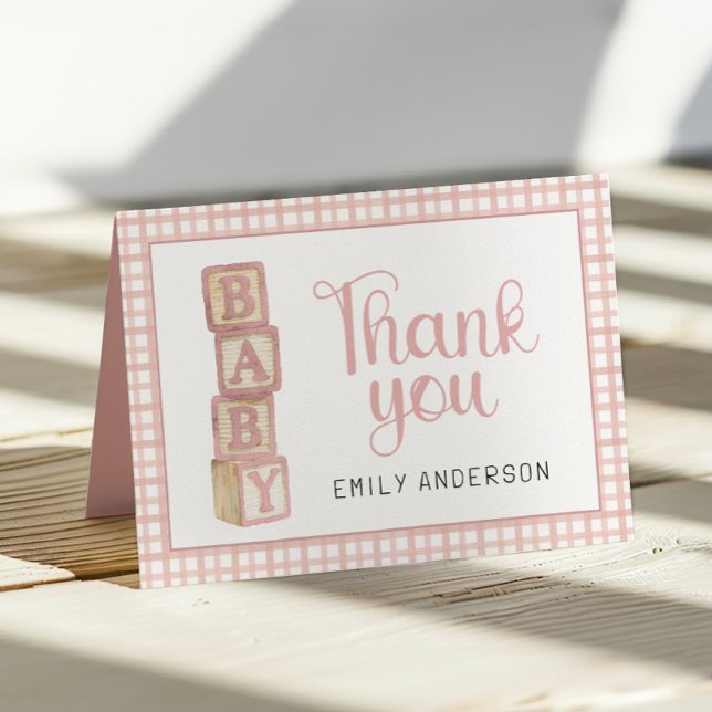 Cartão de Agradecimento de Bebê em Xadrez Rosa Emp (Thank You Card)