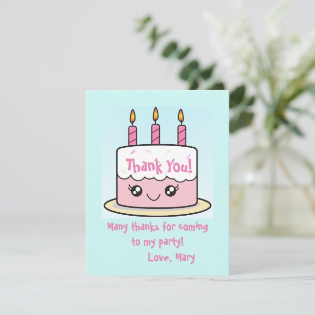 Cartão de Agradecimento de Bolo de Aniversário Fof (Em pé/Frente)