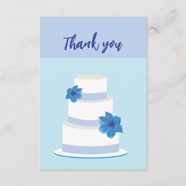 Cartão de Agradecimento de Bolo de Casamento Azul  (Frente)