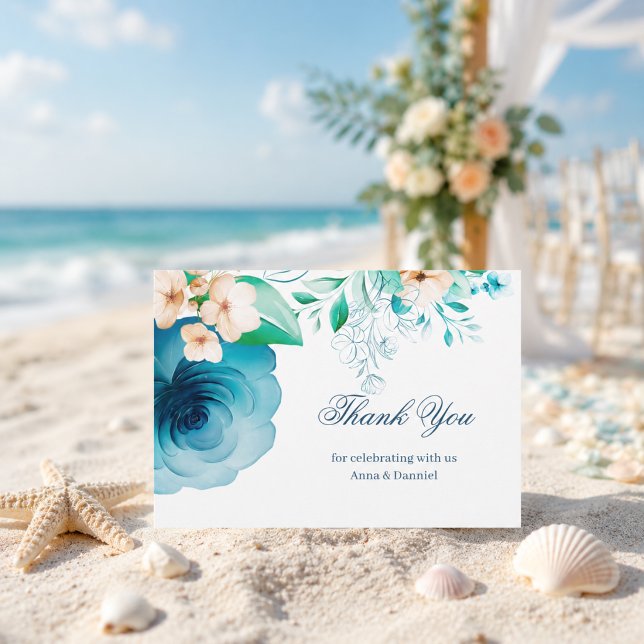 Cartão de agradecimento de casamento azul Azure Bl (Criador carregado)