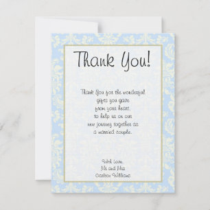 Cartão de Agradecimento de Casamento Azul/Branco e