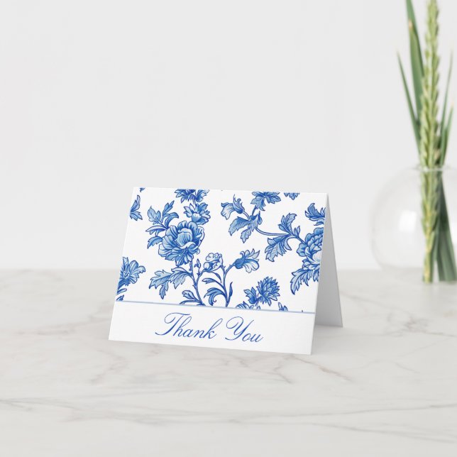 Cartão de Agradecimento de Casamento Azul e Branco (Frente)