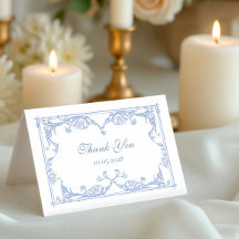 Cartão de Agradecimento de Casamento Barroco Azul 