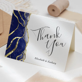Cartão de Agradecimento de Casamento Blue Ink Gold