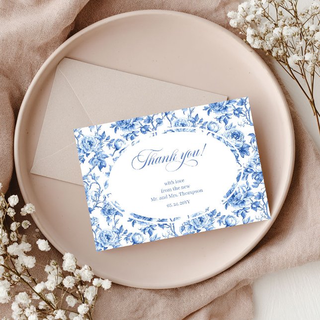 Cartão de Agradecimento de Casamento Blue Roses Lu (Blue Roses Luxe Wedding Thank You Card)