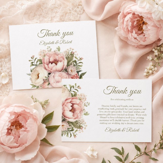 Cartão de Agradecimento de Casamento Blush & Ivory (Blush & Ivory Peony Wedding Thank You Card)