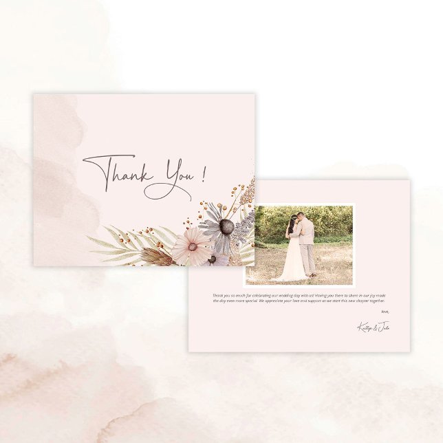 Cartão de Agradecimento de Casamento Boho (Boho Floral Wedding Thank You Card)