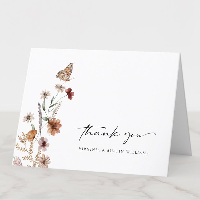 Cartão de Agradecimento de Casamento Boho Branco (White Boho Floral Wedding Thank You Card with Butterfly by Painted Paperie
)