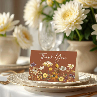 Cartão de Agradecimento de Casamento Boho Flor Sil
