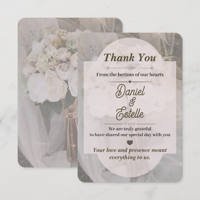 Cartão de Agradecimento de Casamento Boho Neutro E (Frente/Verso)