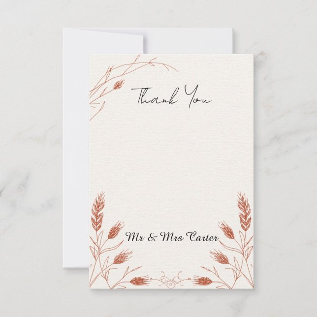 Cartão de Agradecimento de Casamento Boho Pampas G (Frente)